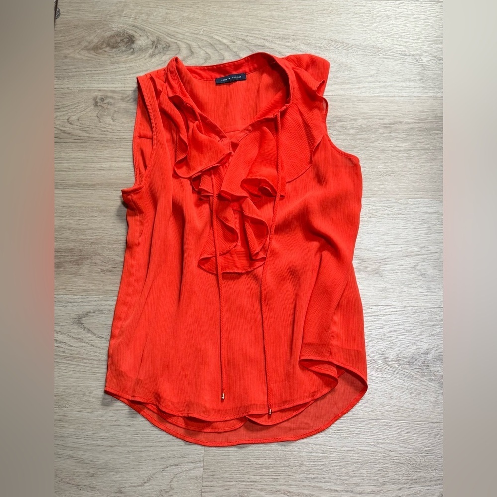 Tommy Hilfiger Sleeveless Ruffle V-Neck Camisole - Bright Orange-Red